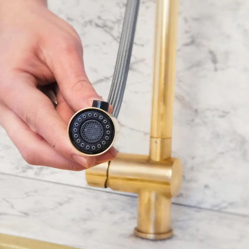Unlacquered Brass Pull Down Kitchen Faucet-zoom-