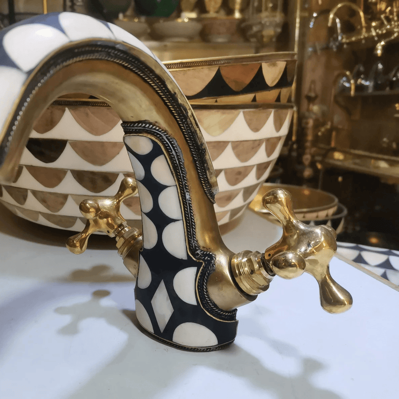 Unlacquered Brass & Resin Single Hole Vanity Faucet-zoom-
