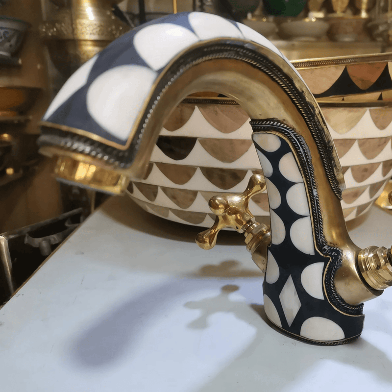 Unlacquered Brass & Resin Single Hole Vanity Faucet-zoom-