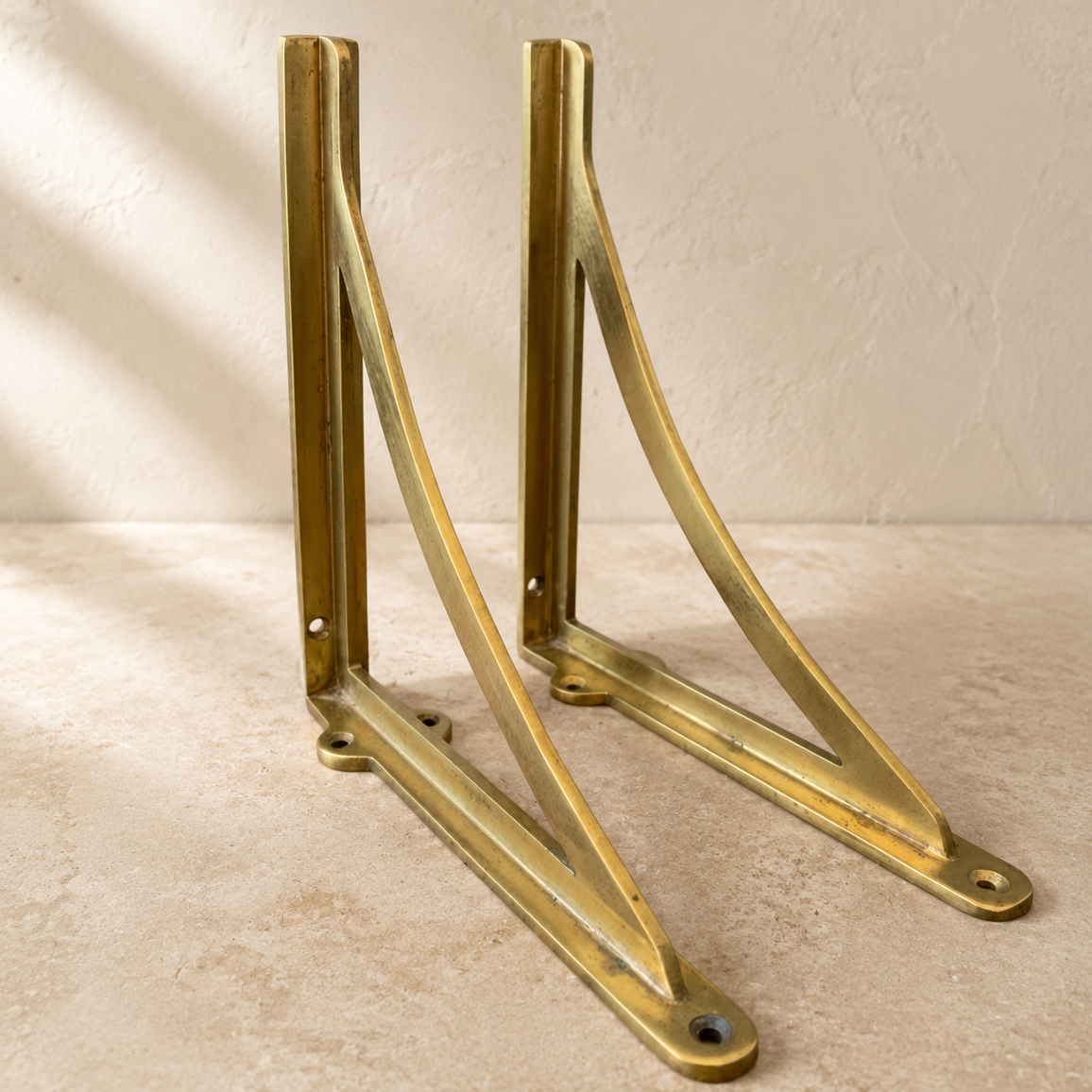 Unlacquered Solid Brass Shelf Brackets