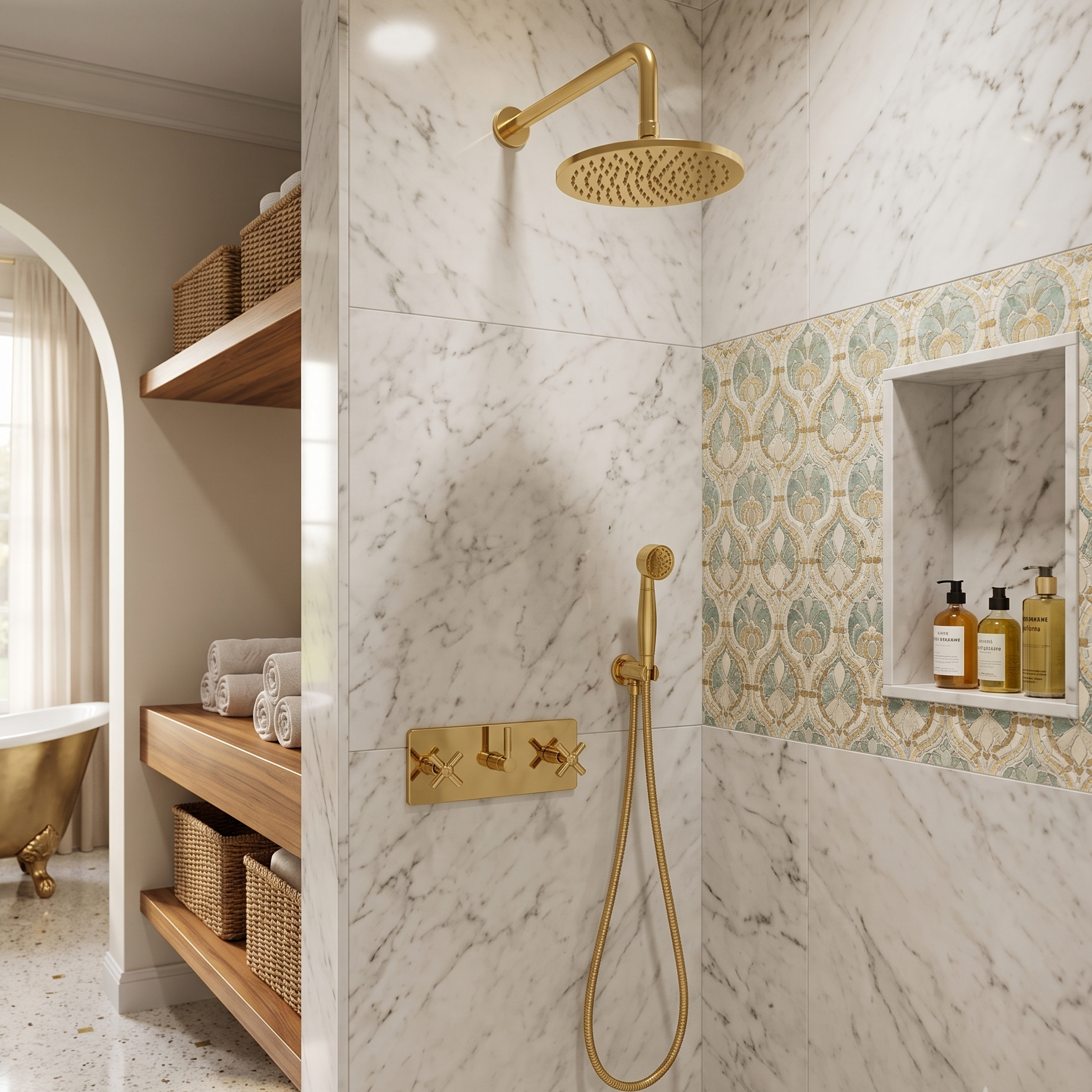 unlacquered brass shower system