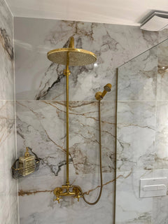 Unlacquered brass shower system, Exposed Pipe Shower System - shower system AzulSouk