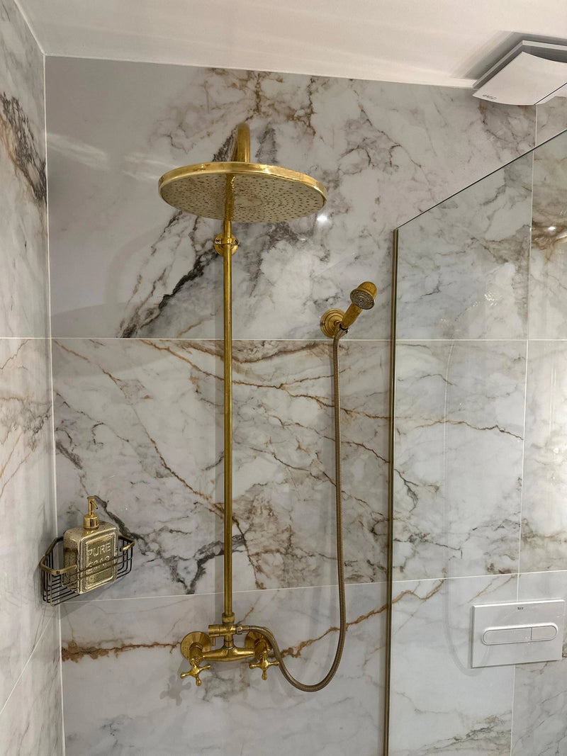 Unlacquered brass shower system, Exposed Pipe Shower System-zoom-