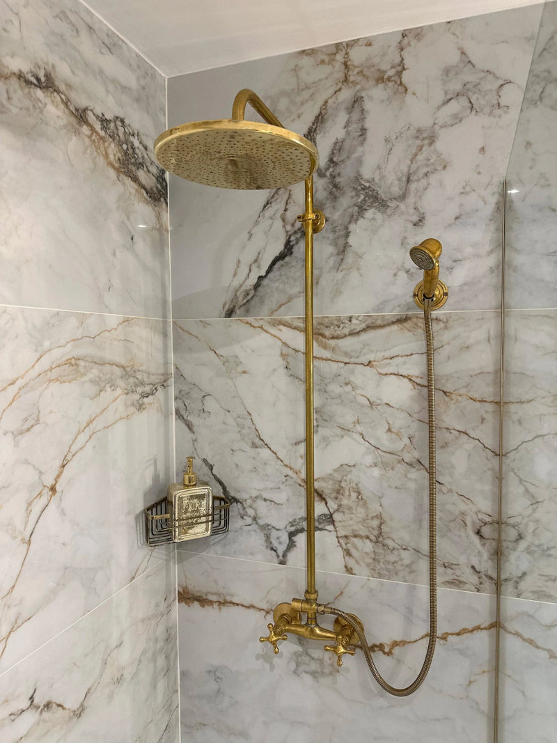 Unlacquered brass shower system, Exposed Pipe Shower System-zoom-