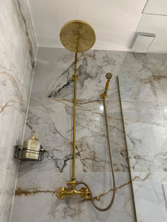 Unlacquered brass shower system, Exposed Pipe Shower System - shower system AzulSouk