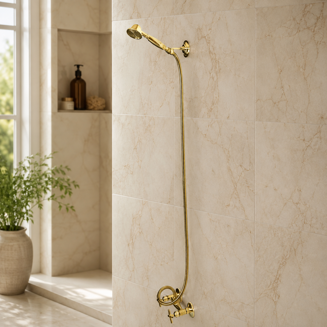 Unlacquered Brass Shower System with Handheld