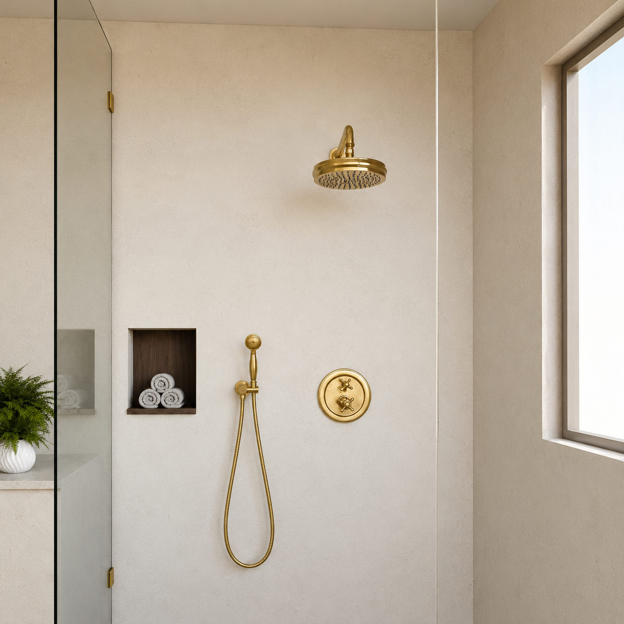 Unlacquered Brass Shower System