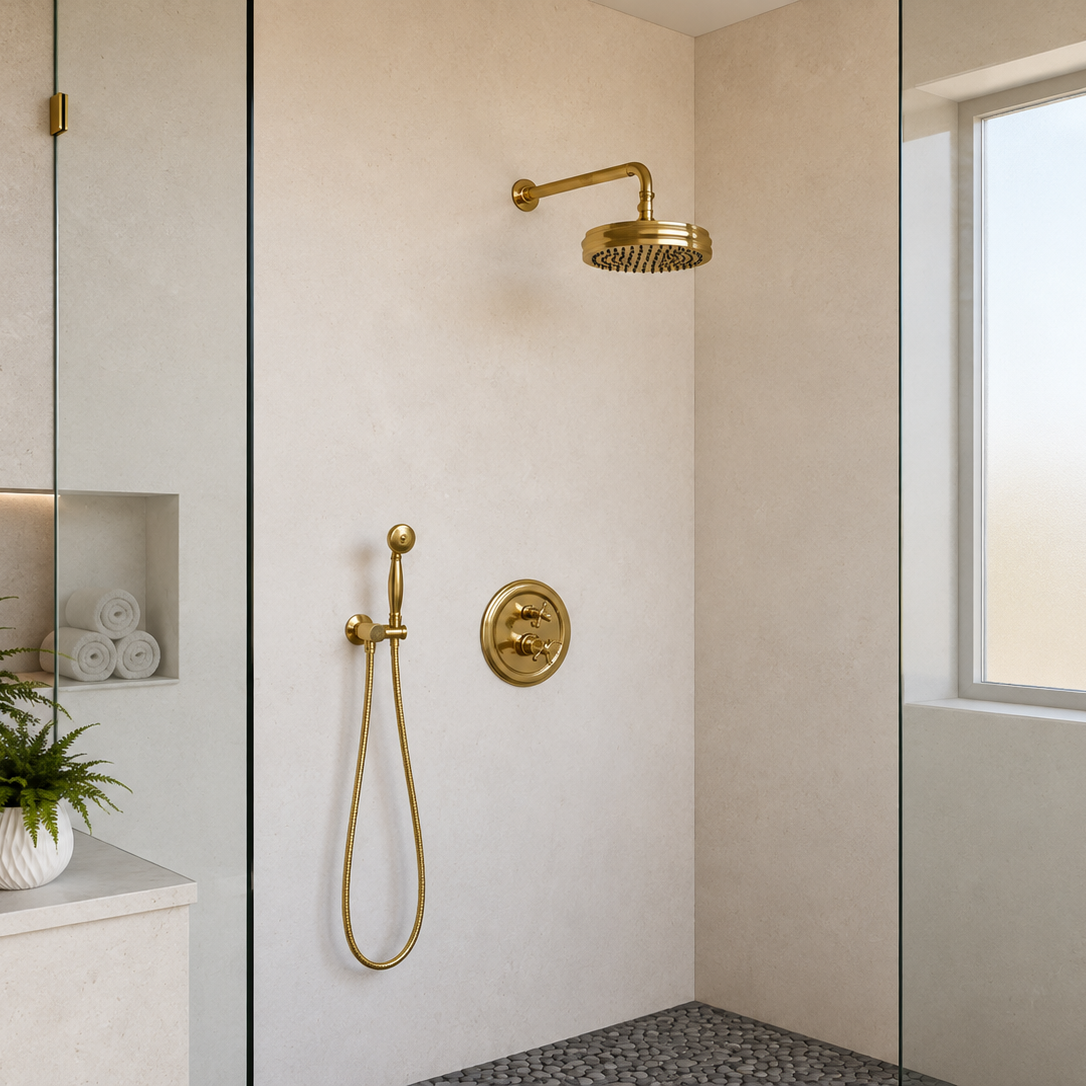 Unlacquered Brass Shower System