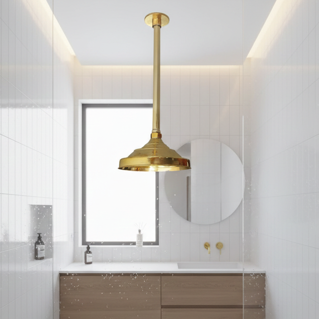 Unlacquered Brass Ceiling Shower Head-zoom-