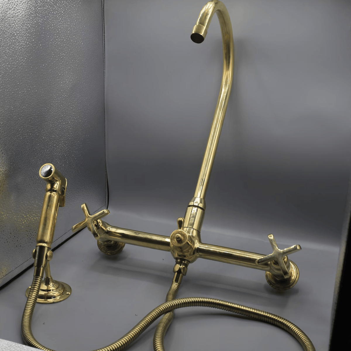 Unlacquered Brass Wall Mounted Faucet with sprayer - kitchen faucet AzulSouk