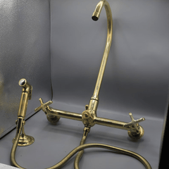 Unlacquered Brass Wall Mounted Faucet with sprayer - kitchen faucet AzulSouk