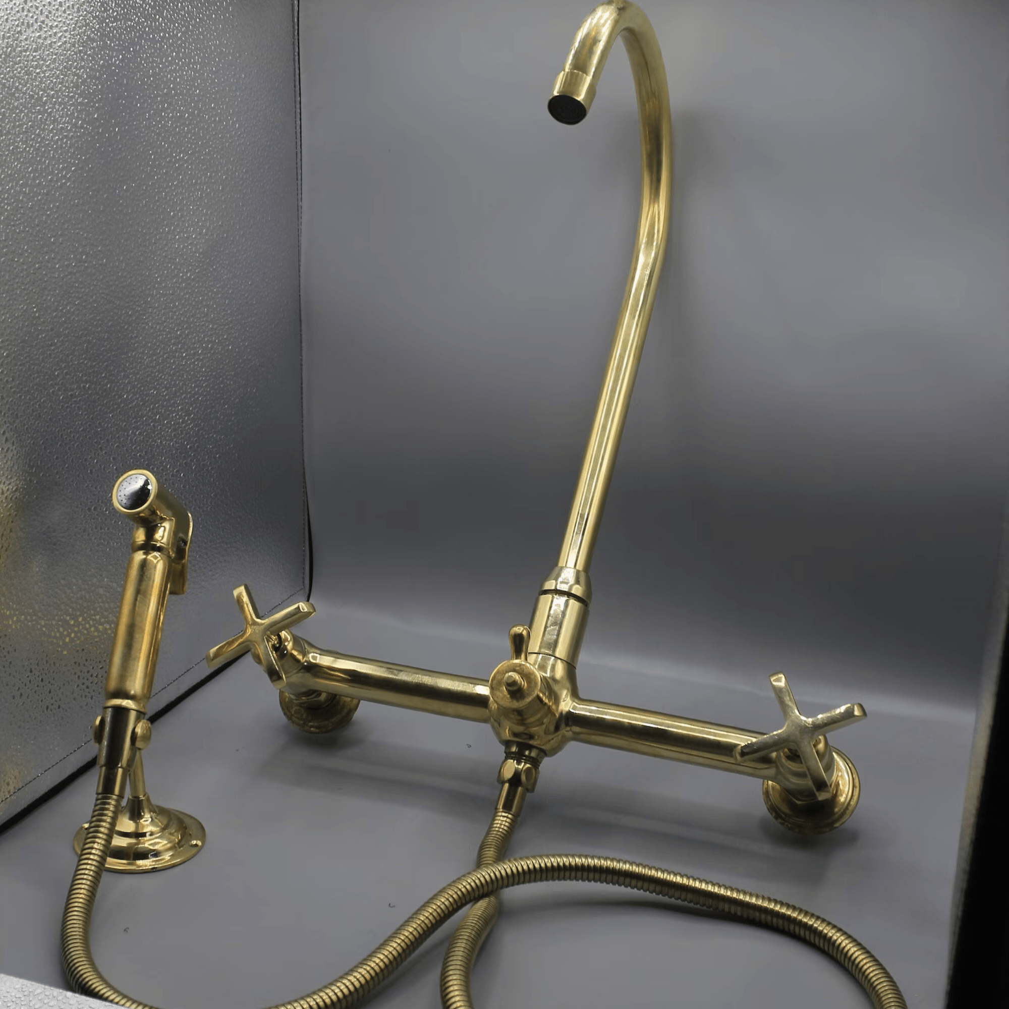 Unlacquered Brass Wall Mounted Faucet with sprayer - kitchen faucet AzulSouk