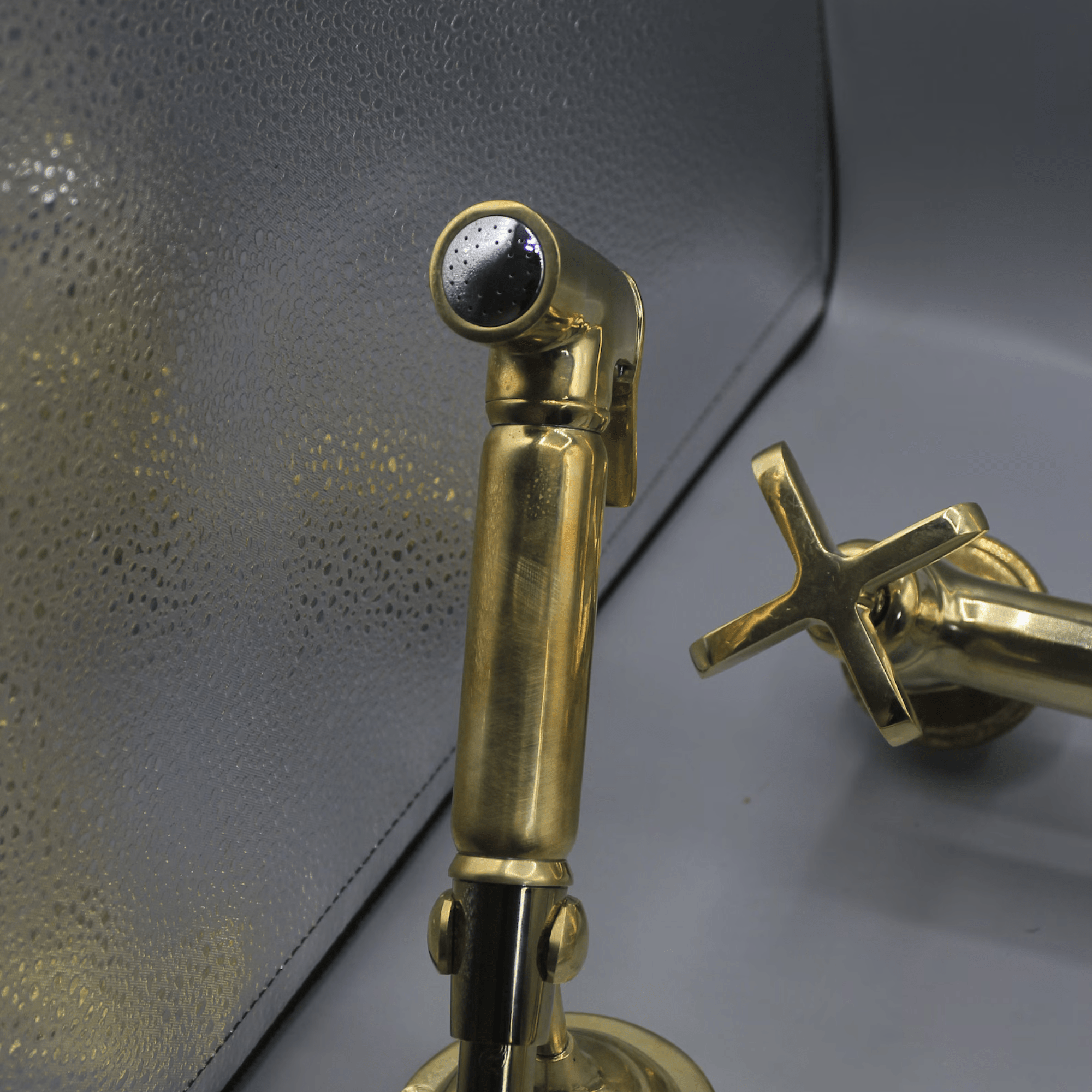 Unlacquered Brass Wall Mounted Faucet with sprayer - kitchen faucet AzulSouk