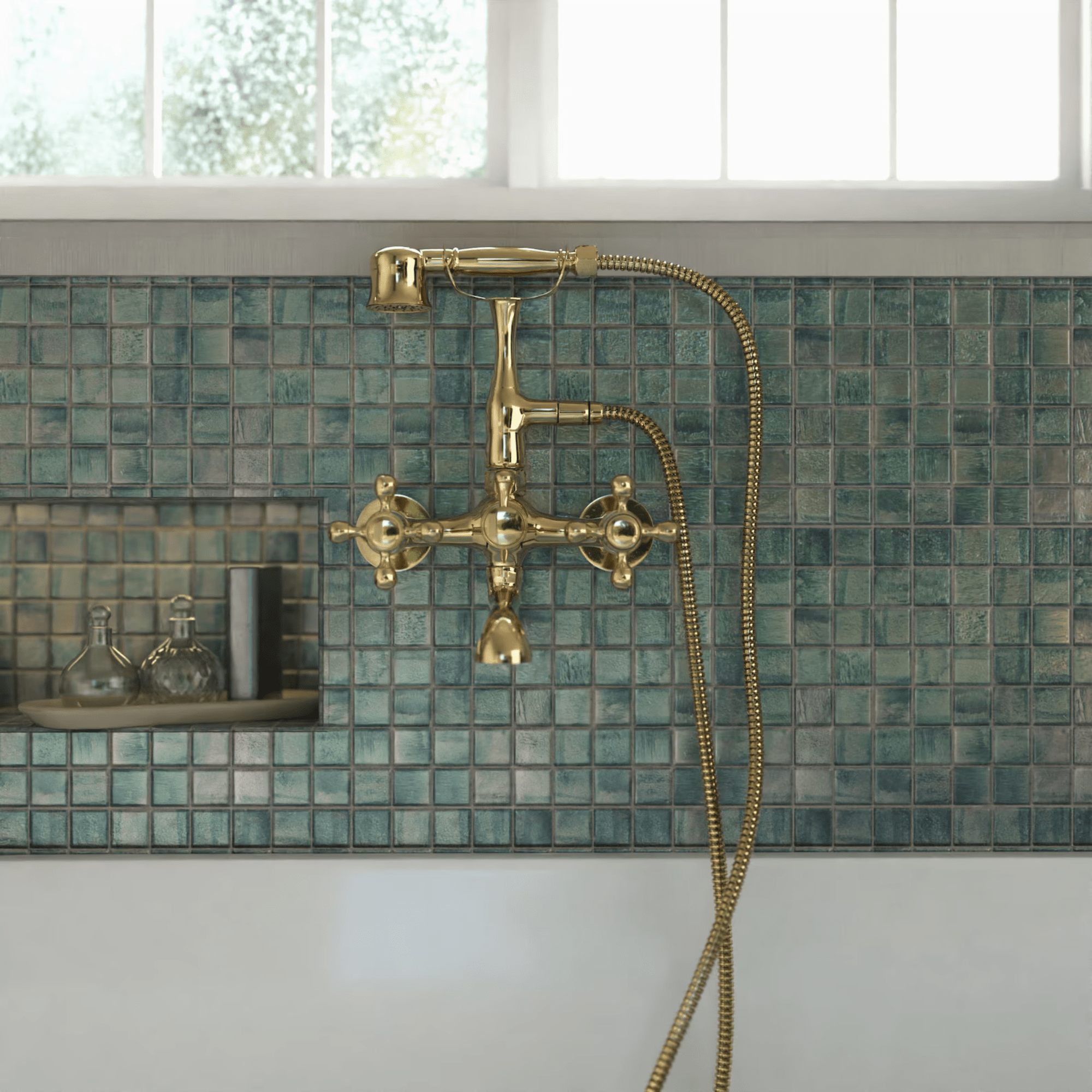 Unlacquered Solid Brass Telephone Tub Filler - shower system AzulSouk