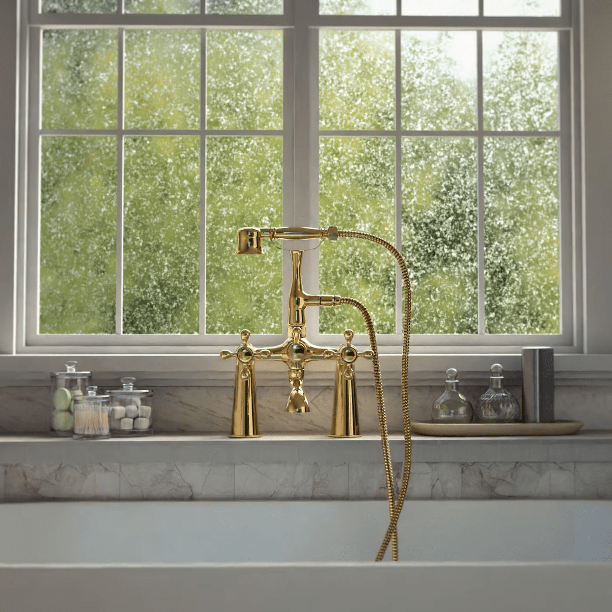 Unlacquered Solid Brass Telephone Tub Filler - shower system AzulSouk