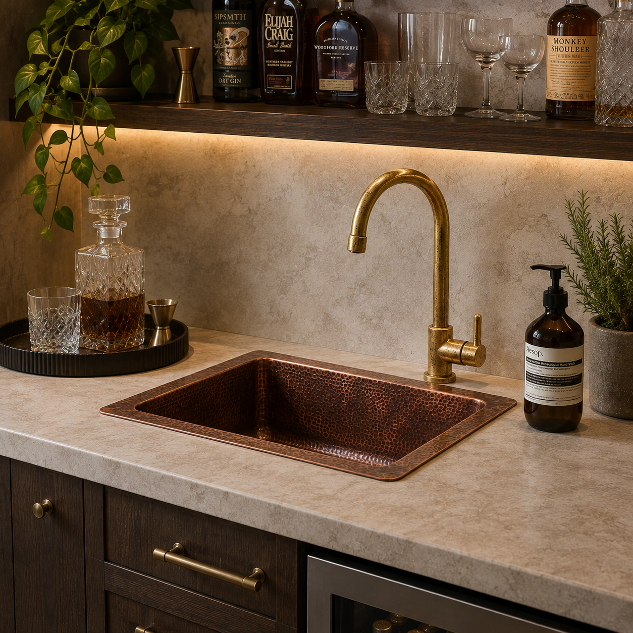 Hammered Solid Copper Bar Sink