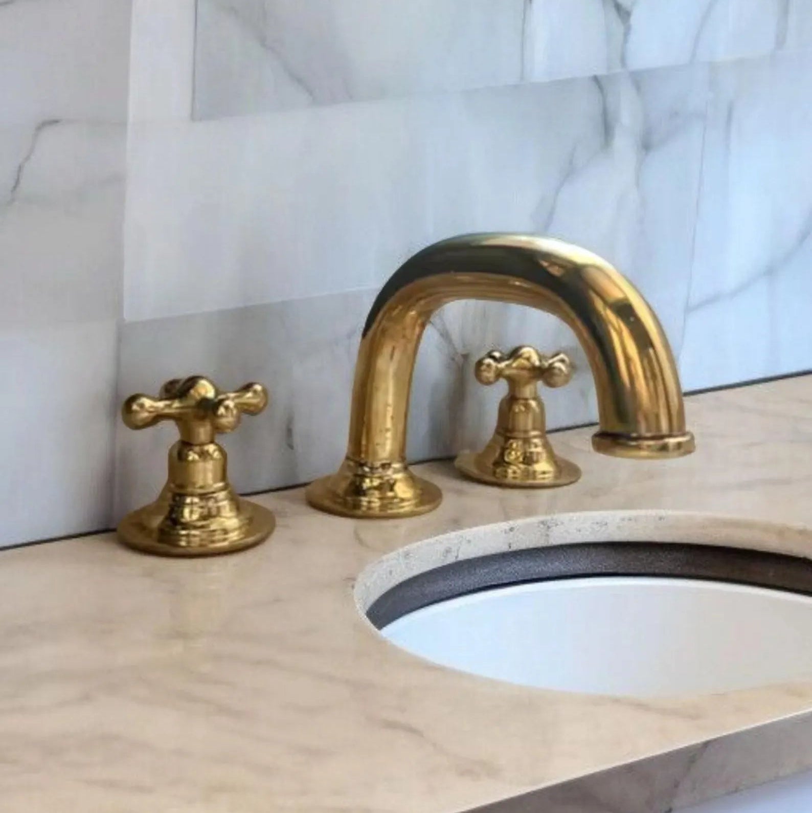 unlacquered brass 3 hole bathroom faucet