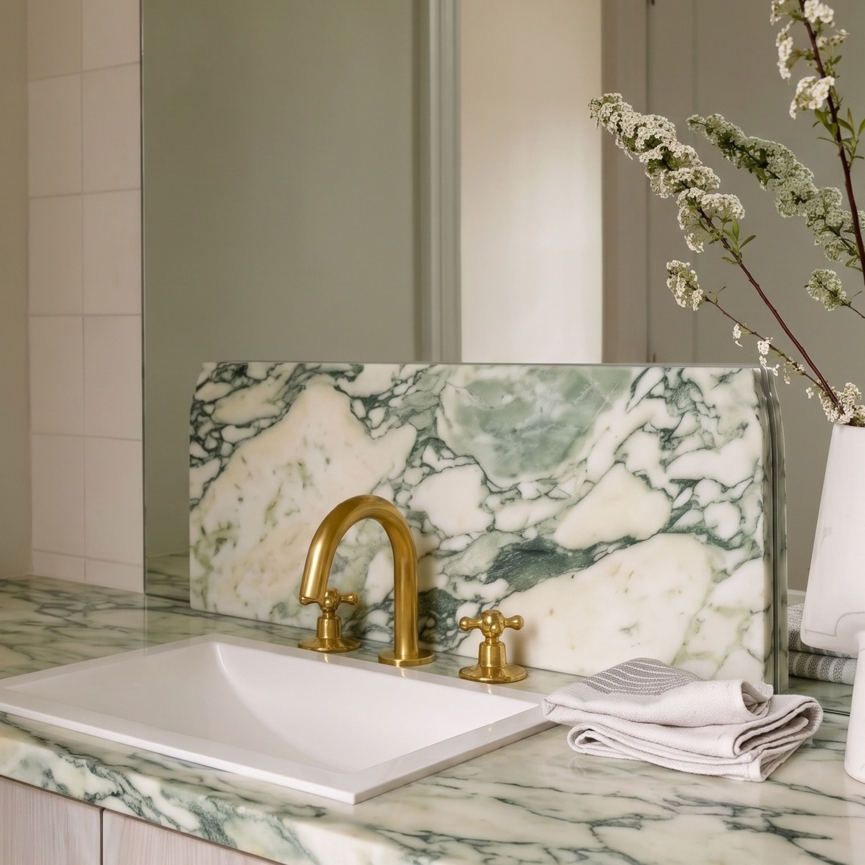 unlacquered brass deck mounted bathroom faucet